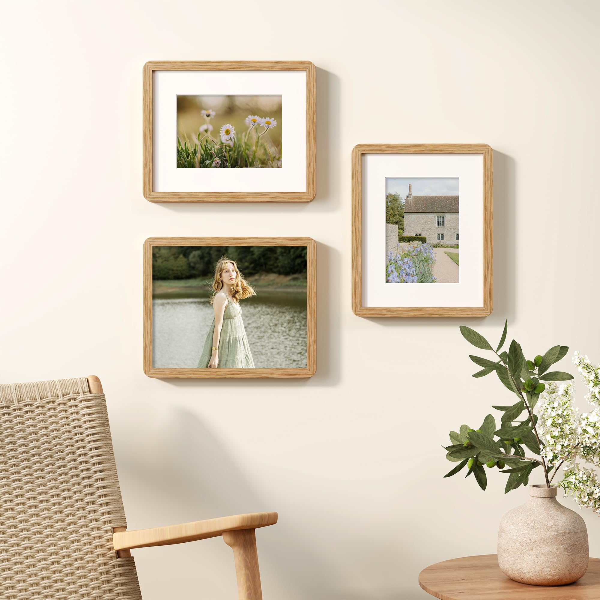 8x10 Picture Frame, Rustic 8 by 10 Photo Frame for Wall & Tabletop Display - Solid Oak Wood & Tempered Glass, 8x10 Picture Frame